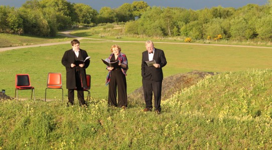 Rona Campbell, Peter Read, Chris Bawden performing David of the Mines at Parc Penallta,Ystrad Mynach.